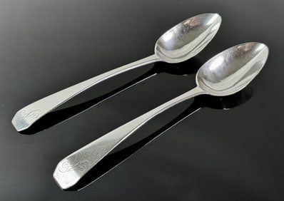 18th C Boston Silver Tablespoons Churchill (2pc)