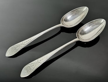 18th C Boston Silver Tablespoons, B Pierpont (2pc)