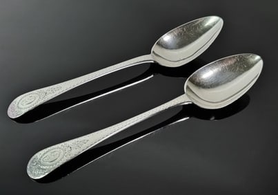 18th C Boston Silver Tablespoons Deverell (2pc)