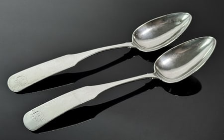 19th C Boston Silver Tablespoons, JB Jones (2pc)