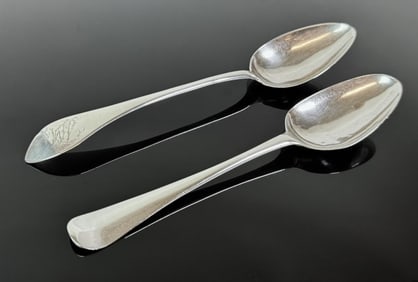 18th C American Silver Spoons Unknown Makers (2pc)