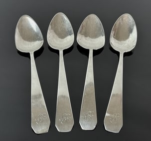18th C Boston Coin Silver Teaspoons, RE (4pc)