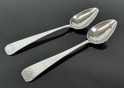 18th C Boston Coin Silver Coffee Spoons, RE (2pc)