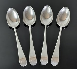 18th C Nantucket Silver Coffee Spoons, BB (4pc)