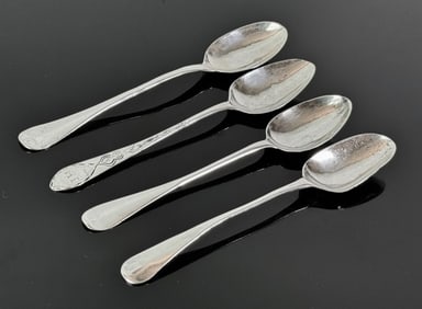 18th C American Silver Spoons, Mixed Makers (4pc)