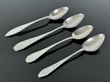 18th C American Silver Spoons, Mixed Makers (4pc)