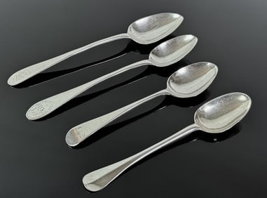 18th C Boston Silver Spoons, Mixed Makers (4pc)