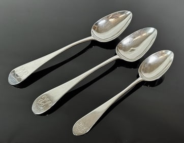 18th C Boston Silver Spoons, Mixed Makers (3pc)