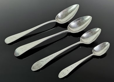 18th C American Silver Spoons, Mixed Makers (4pc)