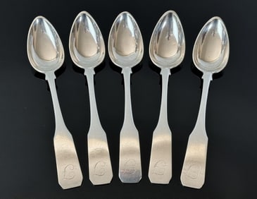 19th C Boston Silver Teaspoons, Churchill (5pc)