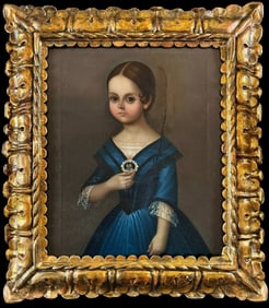 19th C. American Oil on Canvas Portrait of a Girl
