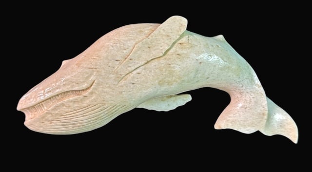 Sailor Made Carved Bone Hump Back Whale: Antique Sailor Made Carved Whale Bone Hump Back Whale Figure. Elegant primitive carved figure with incised details. Excellent condition, measures: 7" L.