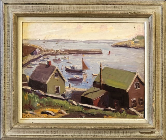 Oil On Canvas Painting, L. E. Chadbourne: Oil on Canvas Oil on Canvas Rockport School Painting of a New England Coastal Scene, Signed "L. E. Chadbourne" (Lester Chadbourne, American, 1901-1971). Painting in good condition, set in wooden frame