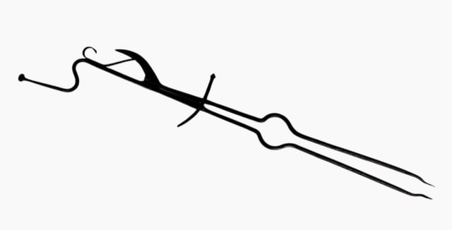 18th C Wrought Iron Pipe Tongs: 18th C. Wrought Iron Pipe Tongs. Delicate metal spring action with stylized handle. Good condition with old oxidation, measures: 23.5" L.