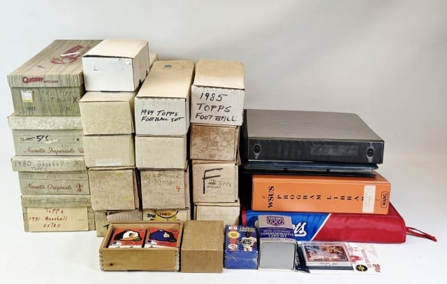 MLB Baseball, NFL Football Card Collection: Collection of Topps MLB and NFL Cards. MLB Cards, all partial unless otherwise noted include: (2) 1979 Topps; (2)1980 Topps; (3) 1981 Topps; (1) 1981 Donruss--COMPLETE; (2) 1982 Topps; (1) 1989 Topps;