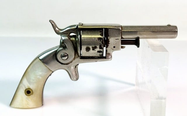 Civil War, Allen & Wheelock Side Hammer Revolver: Civil War Era, Allen & Wheelock Side Hammer Revolver. Nickeled steel frame and octagonal barrel signed "ALLEN & WHEELOCK WORCESTER MASS. ALLEN'S PATS. SEPT. 7 NOV 9. 1858", Spur trigger and Mother of 