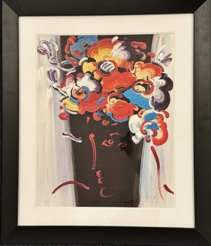 Limited Edition Signed, Numbered Print, Peter Max: Limited Edition Art Print, Signed "Max" (Peter Max, German, 1937-). Polychrome print fof Flowers in a vase, hand numbered "180 / 300" and signed "Max" in pencil and embossed stamp "PETER MAX 2004". Pr