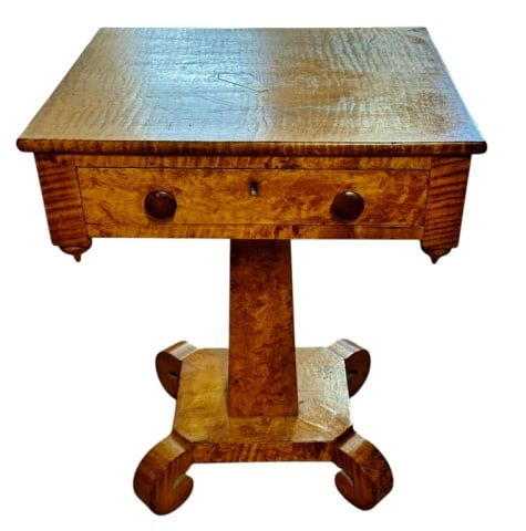 19th C.  American Burl and Tiger Maple Work Stand (1 of 6)
