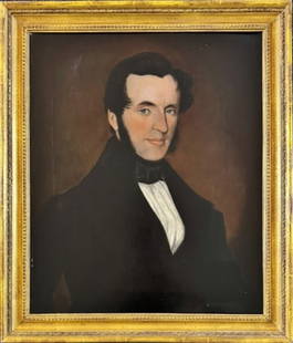19th C. American Oil on Canvas Portrait: 19th C. American Oil on Canvas Portrait of a Gentleman. Good condition, set in period moulded gilt wooden frame, measures: 28.5" H x 24.5" W, Image: 23.5" H x 19" W
