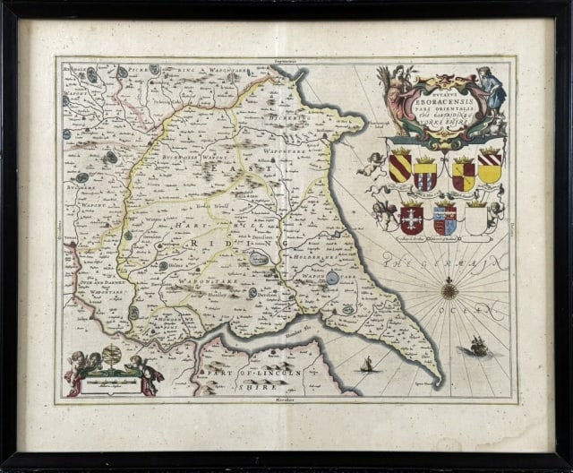 17th C. Map of Yorkshire England, William Blaeu (1 of 5)