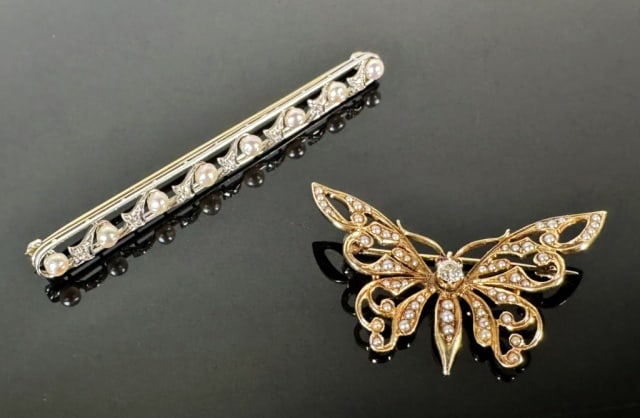 Antique 14K Gold and Diamond Pins (2pc) (1 of 6)