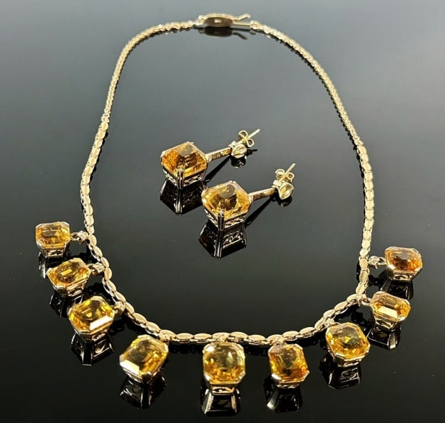 14K Gold and Citrine Necklace, Earrings (3pc) (1 of 7)