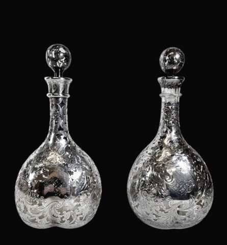 Pair, 1892 Silver Overlay Decanters, Gorham (2pc) (1 of 5)