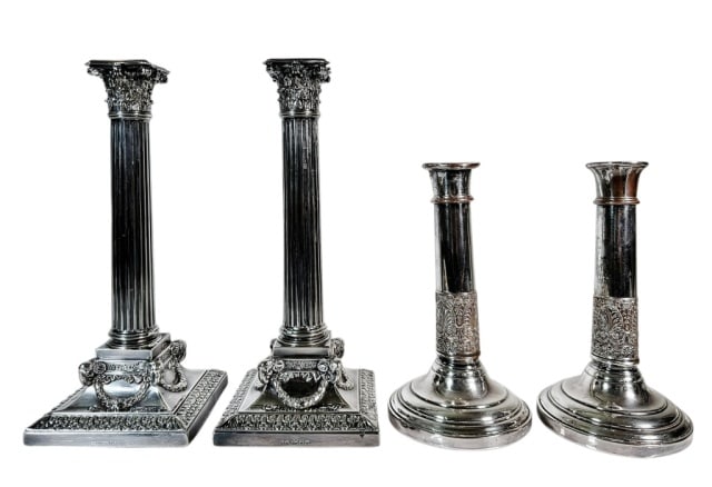 Antique English Sheffield Plate Candlesticks (4pc) (1 of 7)