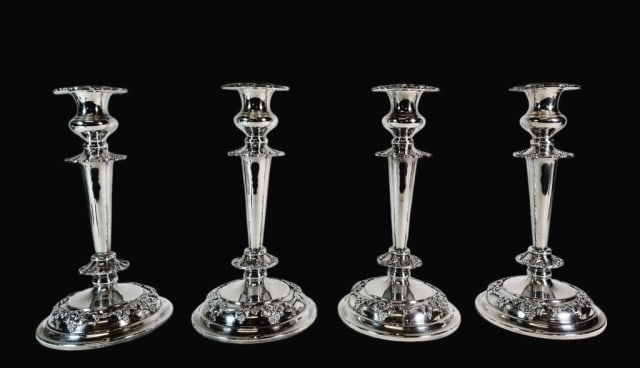 19th C English Sheffield Silver Candlesticks (4pc) (1 of 5)