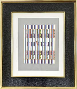 Modernist Print, Yaacov Agam: Modernist Abstract Print, Signed "Agam", (Yaacov Agam, Israeli, 1928-), Numbered "60/99". Limited edition print, double framed under glass, measures: 30.5 H x 26.5" W, image: 18"H x 14" W