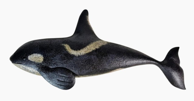 Hand Carved, Painted Killer Whale, Brian Mitchell: Hand Carved and Painted Killer Whale Signed "B. Mitchell", (Brian Mitchell, American) Detailed and accurate carving of a killer whale in profile. Excellent condition, measures: 24" L x 9" W