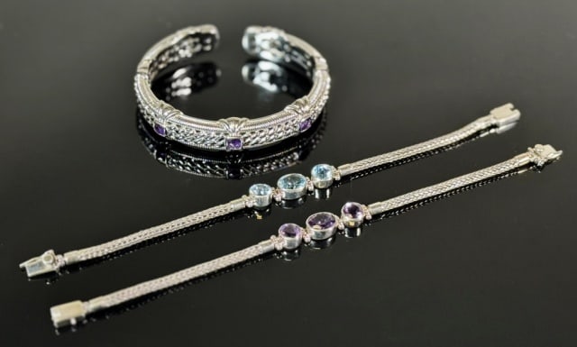 Sterling Silver Gemstone Bracelets (3pc) (1 of 5)