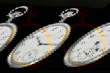 Antique Pocket Watches, 17J, E. Howard (2pc): Two Antique Pocket Watches, 17J, Signed "Howard": (1) 1923 Model 1912, grade Series 7, 17 Jewel nickeled movement, top wind, open face gold filled case, 12s,(1) 1912 Model 4, grade Series 4 of