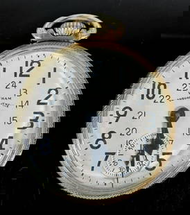 Antique Pocket Watch, 23J, Waltham Vanguard: Antique Pocket Watch, 23J, Signed "WALTHAM": 1942 Model 1908, grade Vanguard, 23 Jewel nickeled movement, top wind, open face gold filled case with screwback, 16s. Watch in good running
