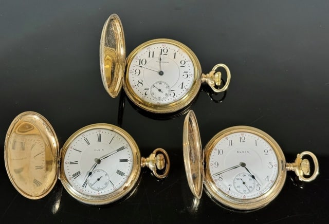 Antique Pocket Watches, 17J, Waltham, Elgin (3pc) (1 of 9)
