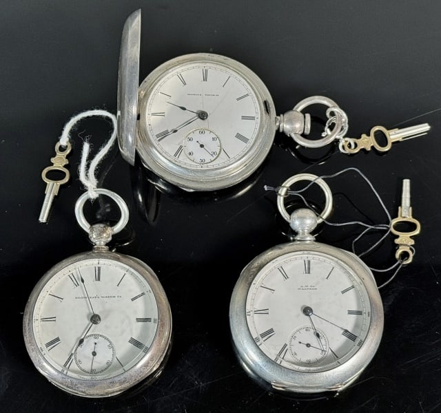 Antique Coin Silver Pocket Watches, (3pc) (1 of 8)