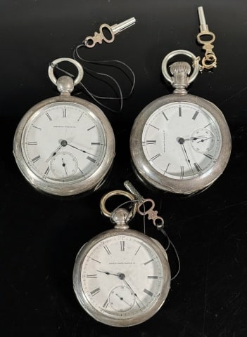 Antique Coin Silver Pocket Watches, Elgin (3pc) (1 of 8)