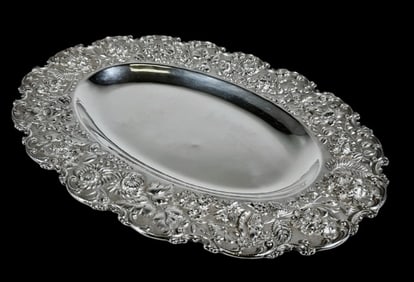 Antique Sterling Silver Repousse Platter, S. Kirk