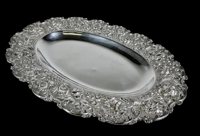 Antique Sterling Silver Repousse Platter, S. Kirk (1 of 5)
