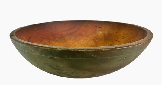 19th C. Carved and Painted Primitive Wooden Bowl