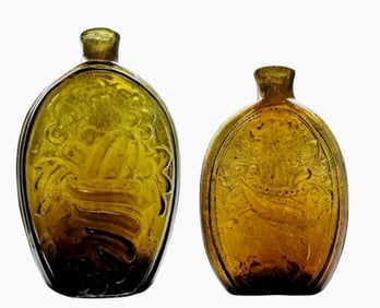 C. 1820 Glass Cornucopia Flasks, Keane NH (2pc)