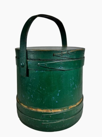 19th C. Painted Wooden Firkin Bucket (1 of 6)