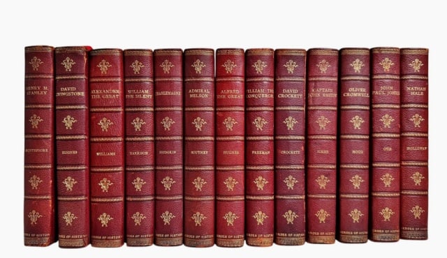 Books, Heroes of History Series, 1902 (13pc): Collection of Thirteen Volumes of Biographies from the "Heroes of History" Series. Books published by The Perkins Book Company of New York, ca. 1902. All volumes are 8vo, 1/2 leather with gilt titles