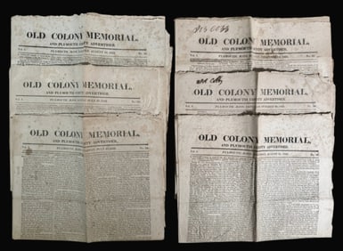 Newspapers, 1822 Plymouth, MA "Old Colony" (6pc)