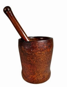 19th C. Carved Wooden Burl Mortar & Pestle