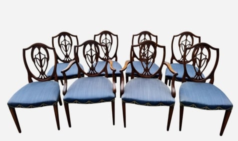 Period Shield Back Carved Mahogany Chairs (8pc)