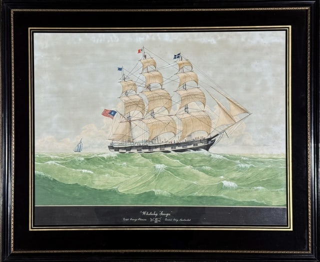 Watercolor, Whaleship "Ganges" Artist R.R Newell (1 of 2)