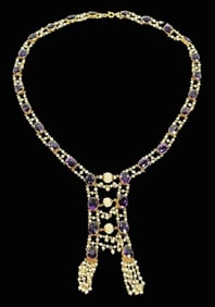 Antique 14K Gold Amethyst and Seed Pearl Necklace