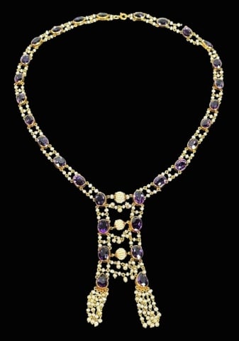 Antique 14K Gold Amethyst and Seed Pearl Necklace (1 of 5)