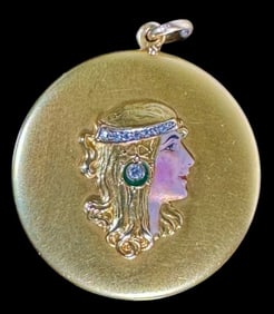 Antique 14K Gold, Diamond  Art Deco Locket